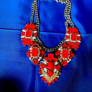 4 Necklaces Mauve, Red, Blue,Green and Silver Statement Necklaces